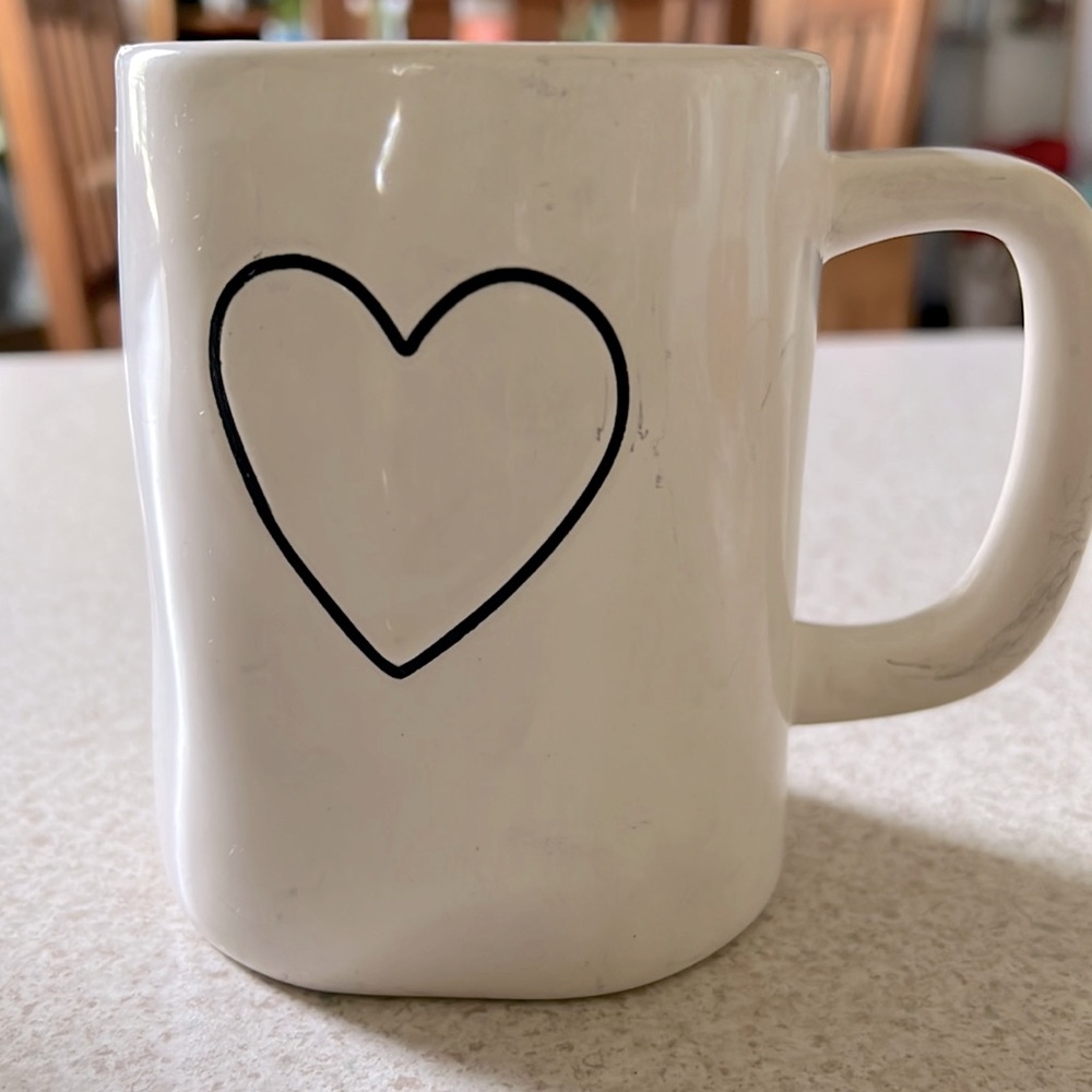 Rae Dunn Double-sided Heart Mug. Small scratches.